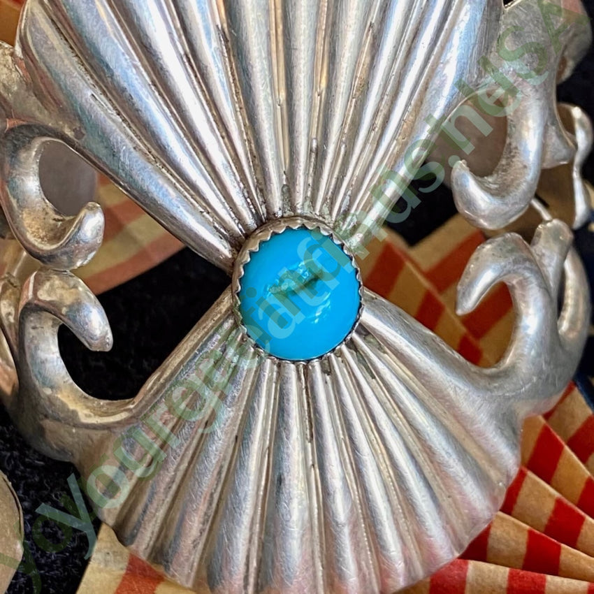 Navajo Tufa Cast Sterling Silver Turquoise Bracelet L. Spencer Yourgreatfinds