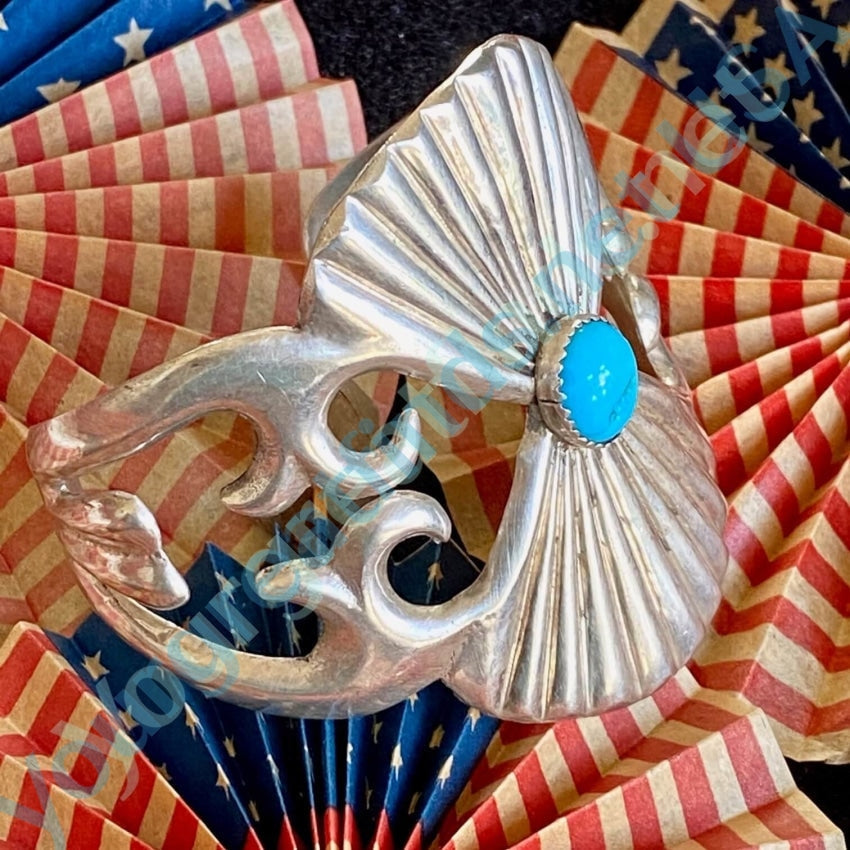 Navajo Tufa Cast Sterling Silver Turquoise Bracelet L. Spencer Yourgreatfinds
