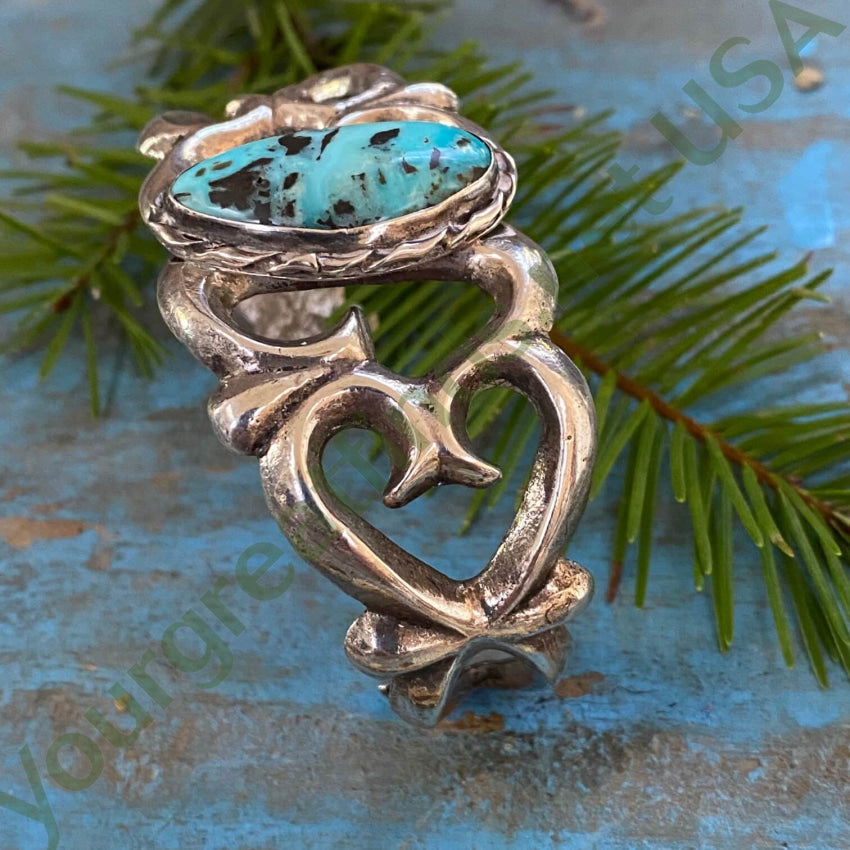 Navajo Tufa Stone Cast 925 Silver Bracelet Carlin Mine Turquoise
