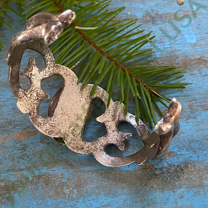 Navajo Tufa Stone Cast 925 Silver Bracelet Carlin Mine Turquoise