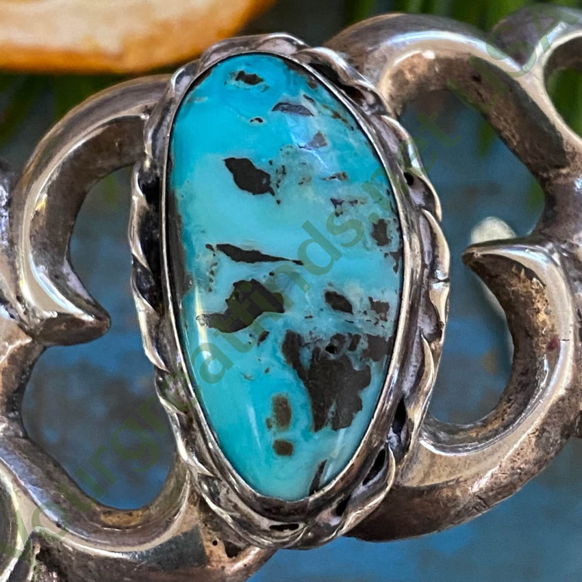 Navajo Tufa Stone Cast 925 Silver Bracelet Carlin Mine Turquoise