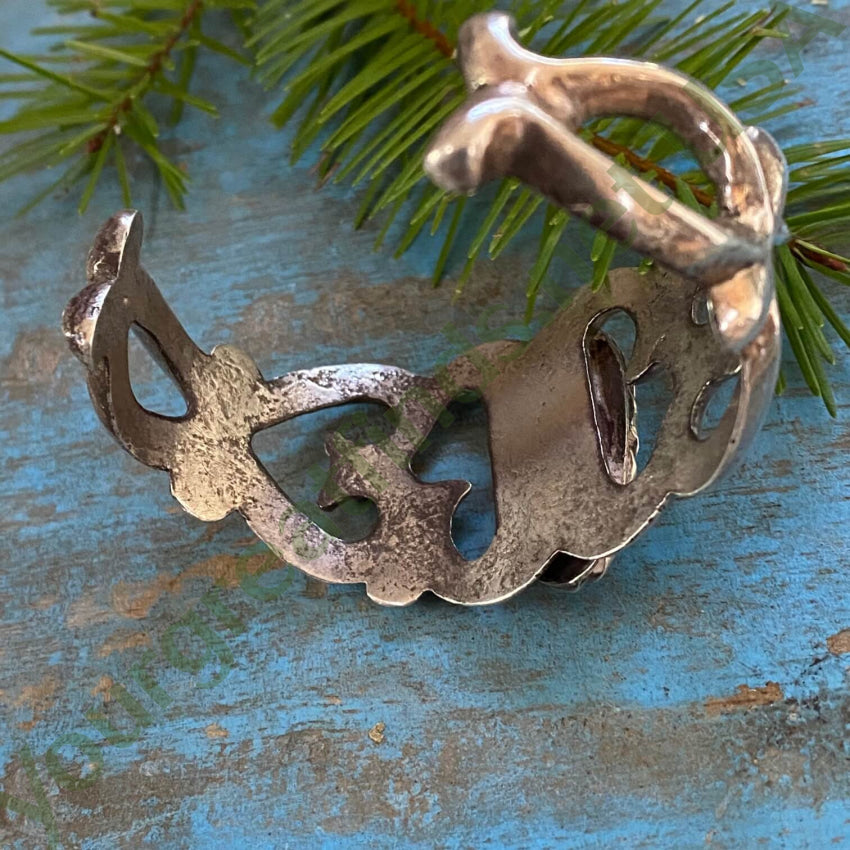 Navajo Tufa Stone Cast 925 Silver Bracelet Carlin Mine Turquoise