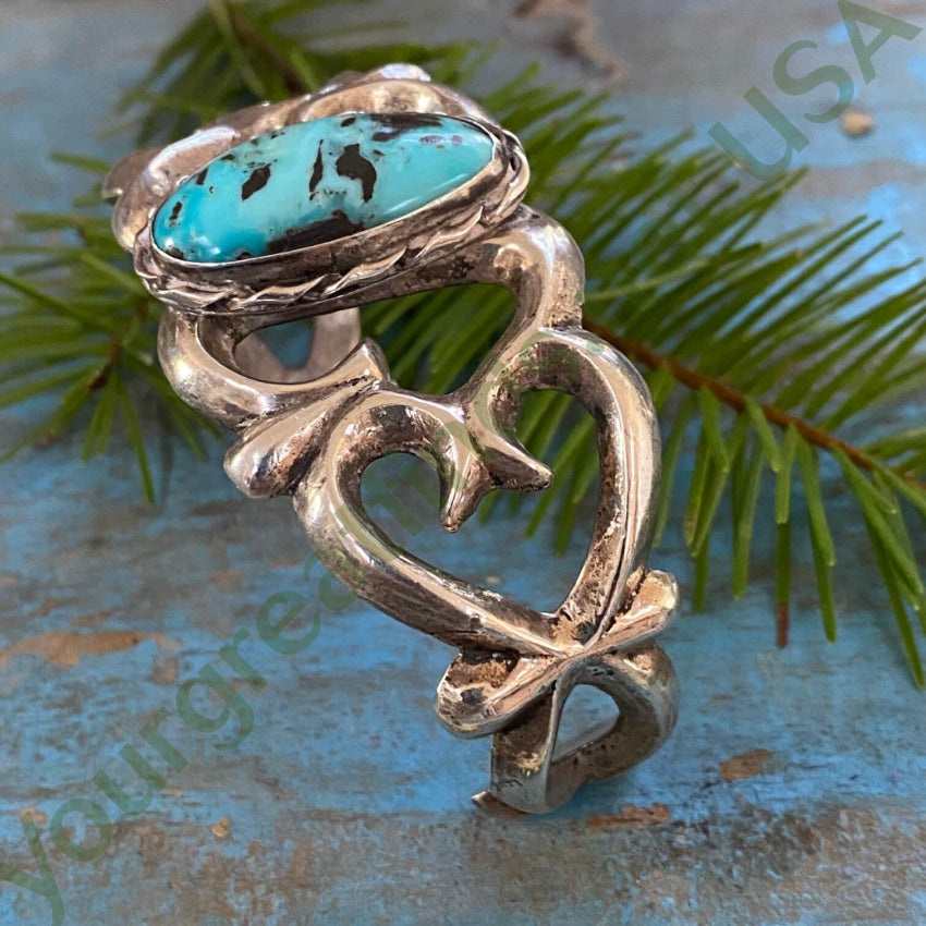 Navajo Tufa Stone Cast 925 Silver Bracelet Carlin Mine Turquoise