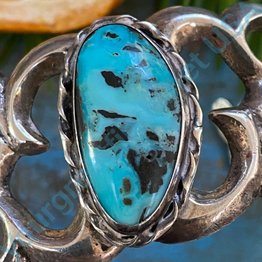 Navajo Tufa Stone Cast 925 Silver Bracelet Carlin Mine Turquoise