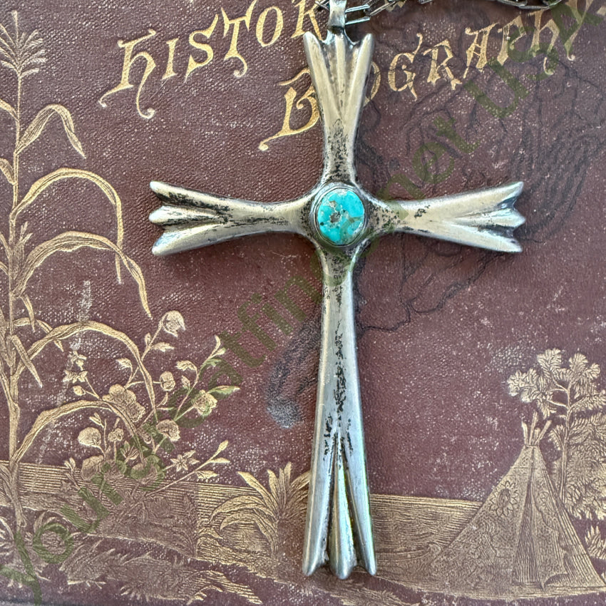 Navajo Tufa Stone Cast Sterling Silver Turquoise Cross Necklace Ambrose Lincoln Necklace