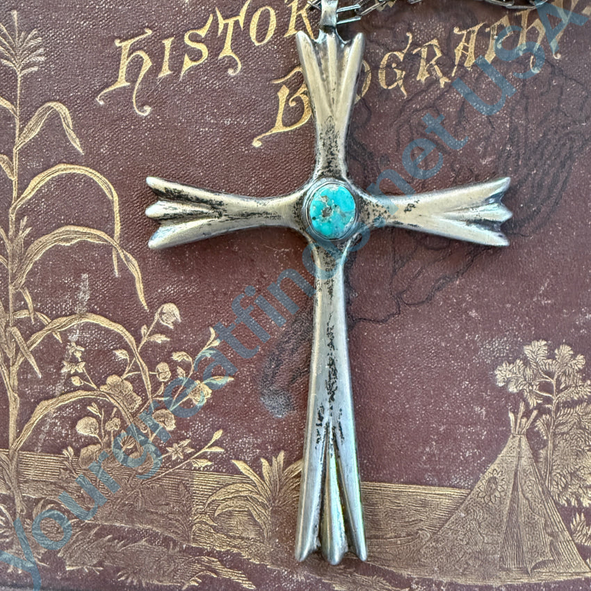 Navajo Tufa Stone Cast Sterling Silver Turquoise Cross Necklace Ambrose Lincoln Necklace