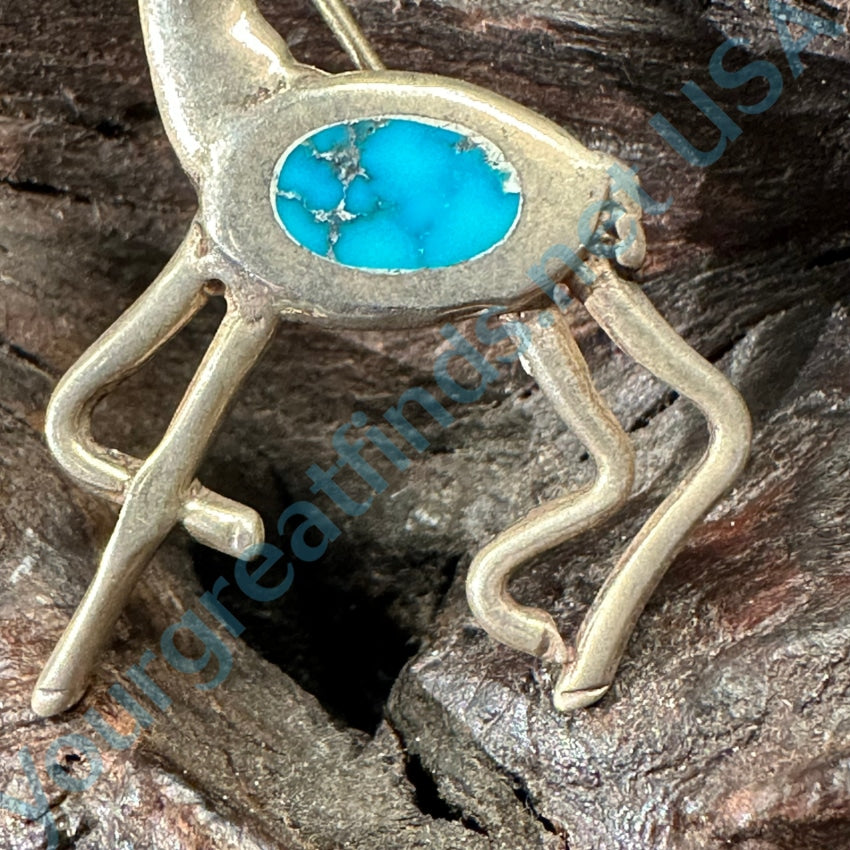 Navajo Tufa Stone Cast Sterling Silver & Turquoise Inlay Deer Pin