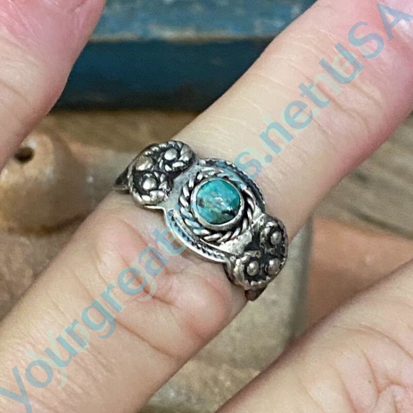 Navajo Turquoise and Sterling Silver Heart Band Ring Adjustable Yourgreatfinds