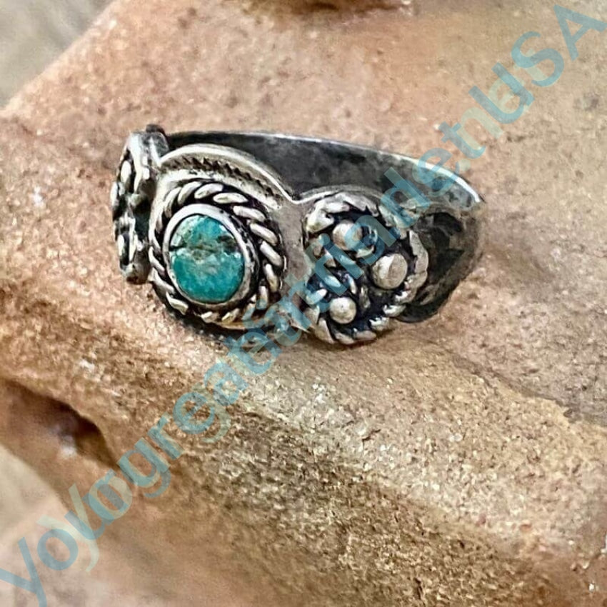 Navajo Turquoise and Sterling Silver Heart Band Ring Adjustable Yourgreatfinds