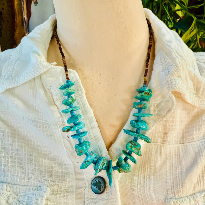 Navajo Turquoise Nugget & Heishi Bead Necklace necklace