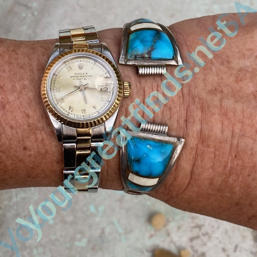 Navajo Watch Band Plates with Dark Blue Turquoise Yourgreatfinds