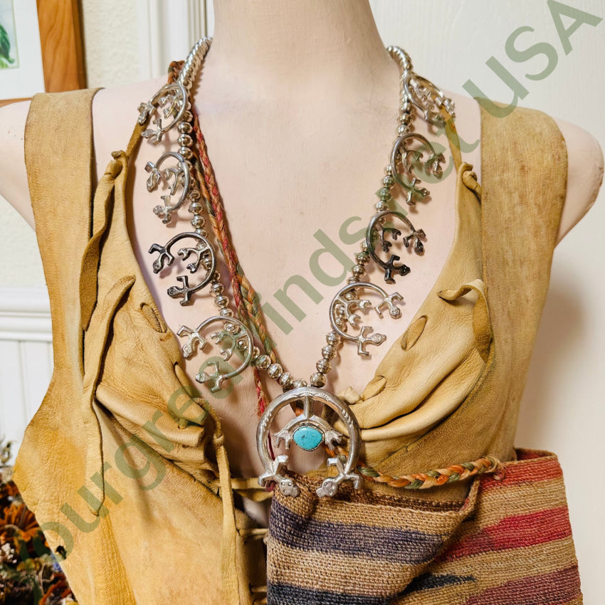 Navajo Yei Naja Squash Blossom Necklace Turquoise Sterling Silver