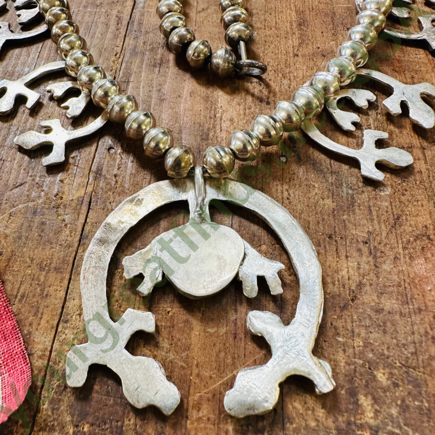 Navajo Yei Naja Squash Blossom Necklace Turquoise Sterling Silver