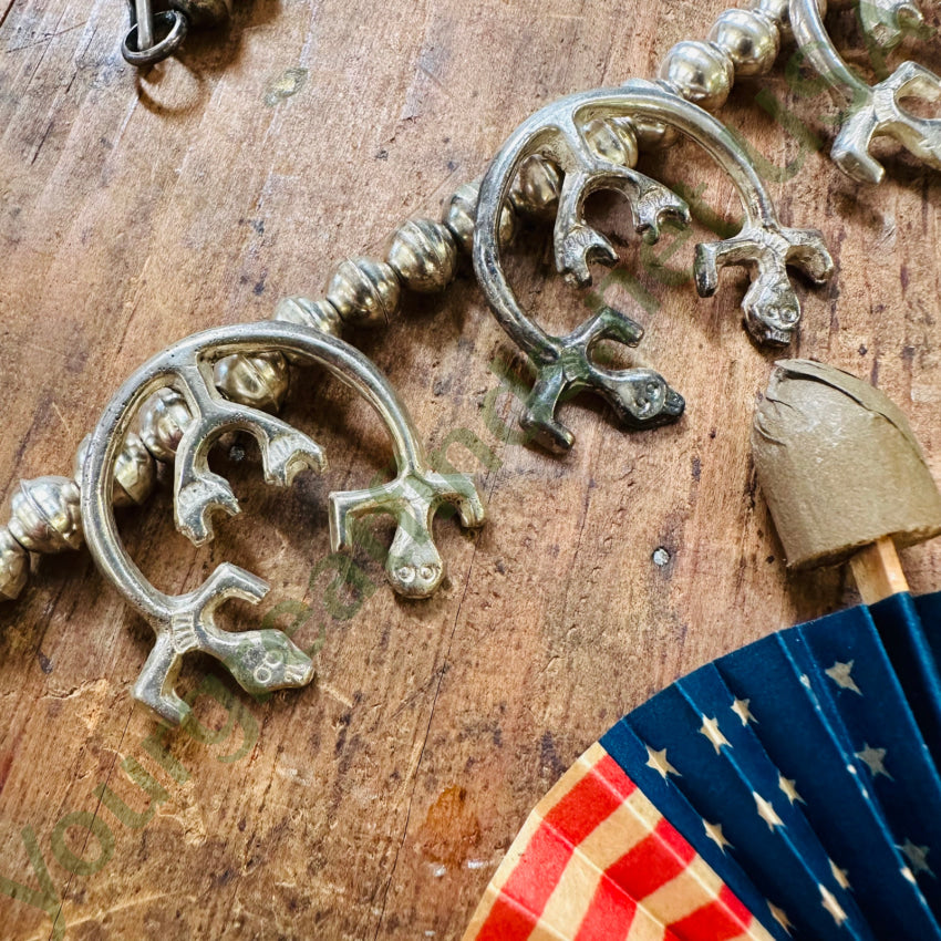 Navajo Yei Naja Squash Blossom Necklace Turquoise Sterling Silver