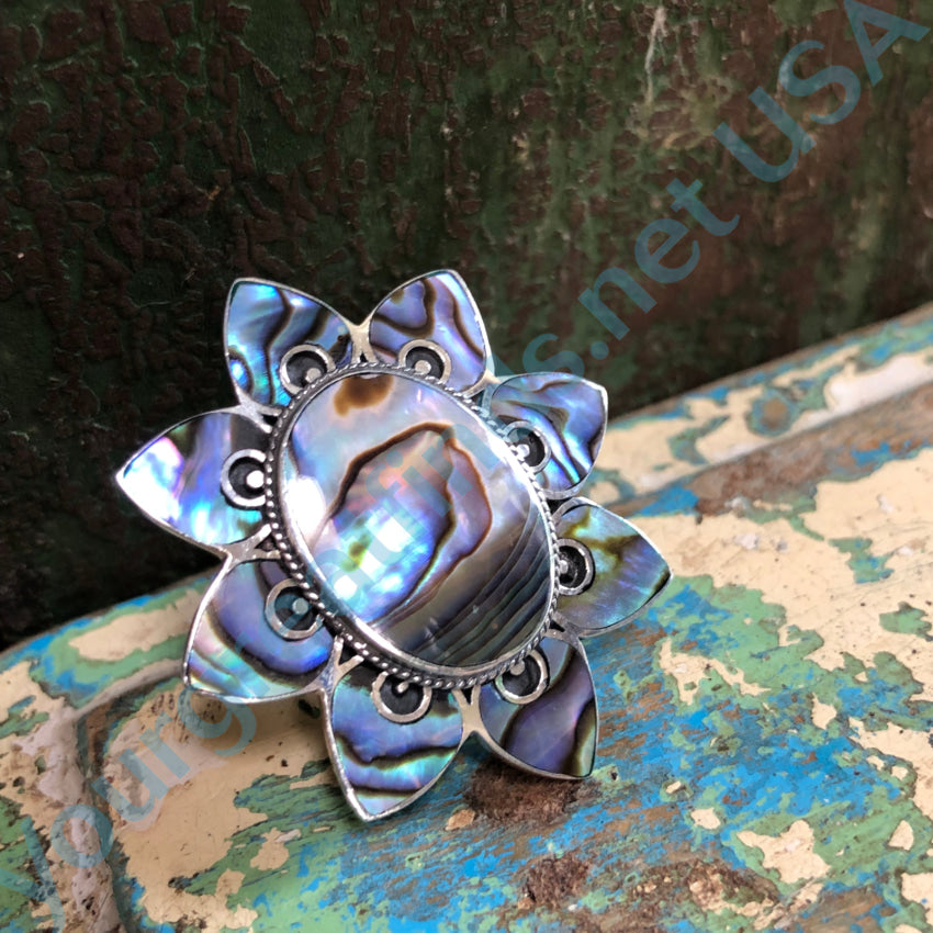 New Old Store Stock Paua Abalone Flower Ring Size 8 Ring