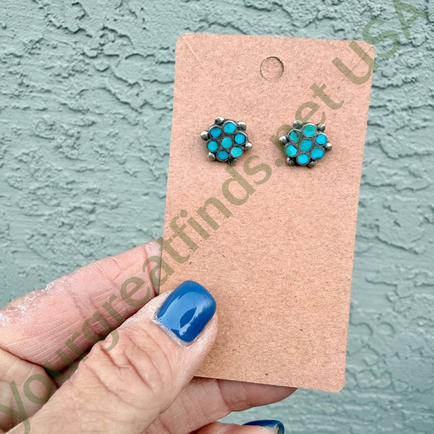 New Old Store Stock Sterling Silver Turquoise Dots Pierced Post Earrings earrings