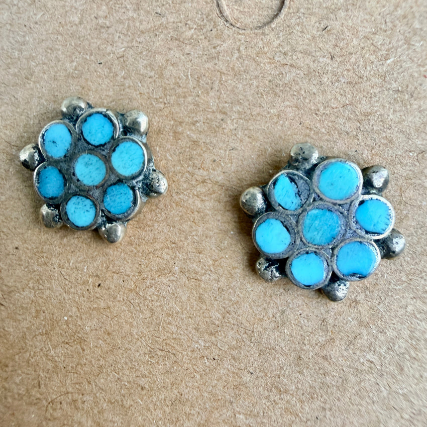 New Old Store Stock Sterling Silver Turquoise Dots Pierced Post Earrings earrings