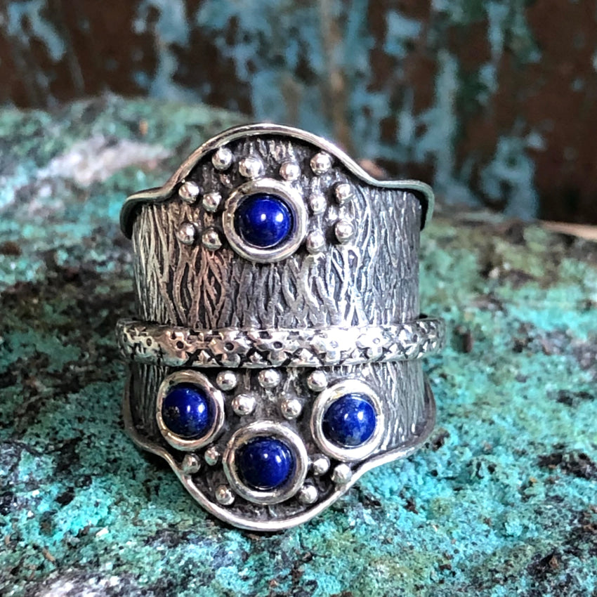 New Old Store Stock Wide Band Spinner Ring Lapis Lazuli Ring