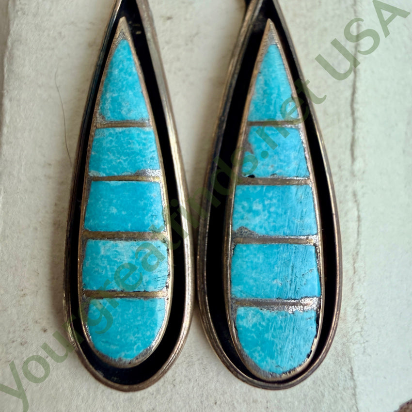 New Old Store Stock Zuni Turquoise Inlay Pierced Earrings 925 earrings