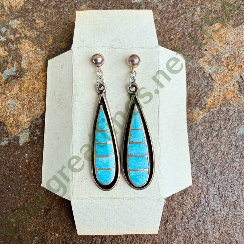 New Old Store Stock Zuni Turquoise Inlay Pierced Earrings 925 earrings