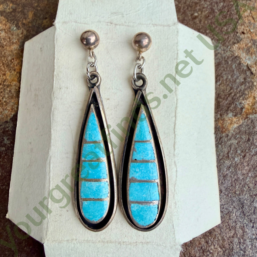 New Old Store Stock Zuni Turquoise Inlay Pierced Earrings 925 earrings