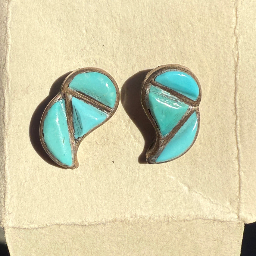 New Old Store Stock Zuni Turquoise Inlay Pierced Post Earrings 925 earrings