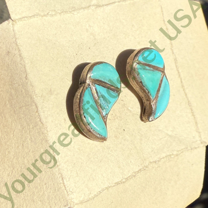 New Old Store Stock Zuni Turquoise Inlay Pierced Post Earrings 925 earrings