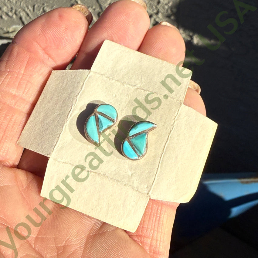 New Old Store Stock Zuni Turquoise Inlay Pierced Post Earrings 925 earrings
