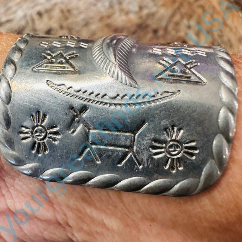 Nickel Silver Wide Cuff Bracelet Navajo Indian Themed Bracelet