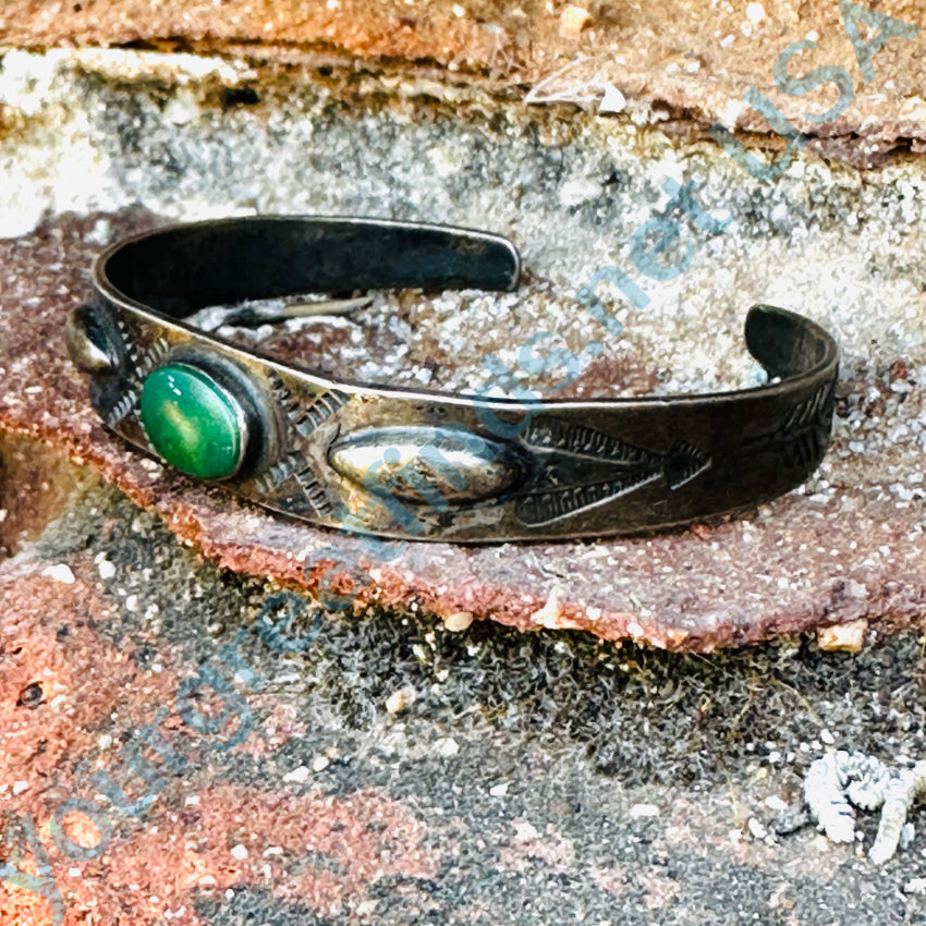 Old 1920 Navajo Sterling Silver & Turquoise Cuff Bracelet Fred Harvey Bracelet