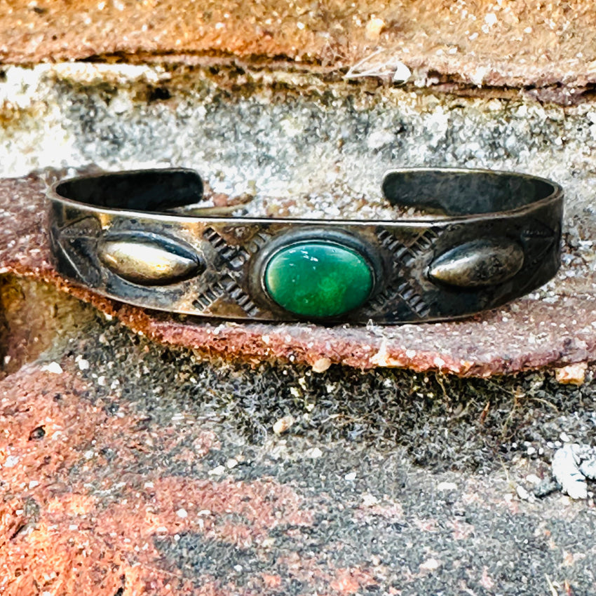 Old 1920 Navajo Sterling Silver & Turquoise Cuff Bracelet Fred Harvey Bracelet