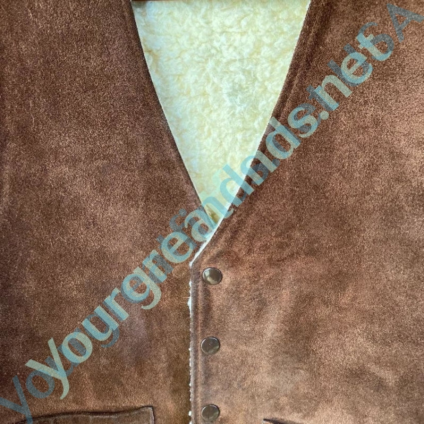 Old 1960s Brown Suede Leather Rancher's Vest with Fleece Lining Yourgreatfinds