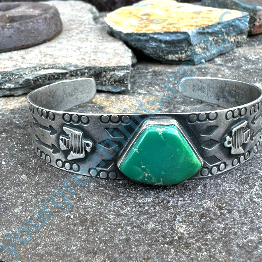 Old Antique Navajo Sterling Silver & Green Turquoise Cuff Bracelet Fred Harvey Era Bracelet