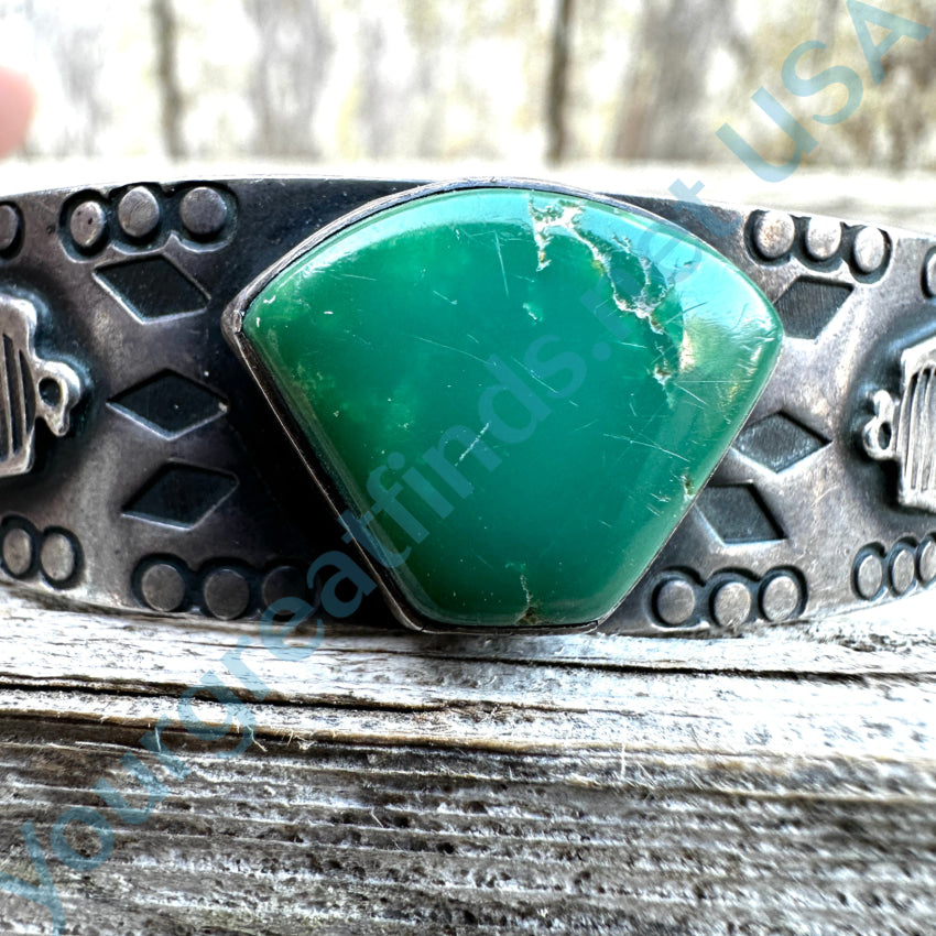 Old Antique Navajo Sterling Silver & Green Turquoise Cuff Bracelet Fred Harvey Era Bracelet