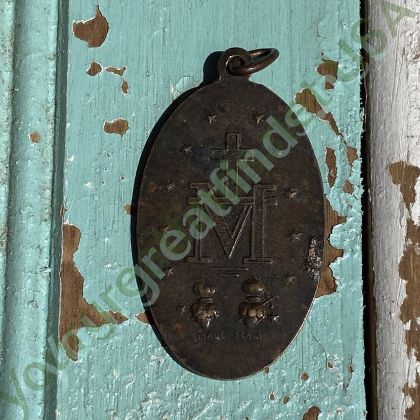 Old Brass Catholic Devotional Metal Pendant Yourgreatfinds