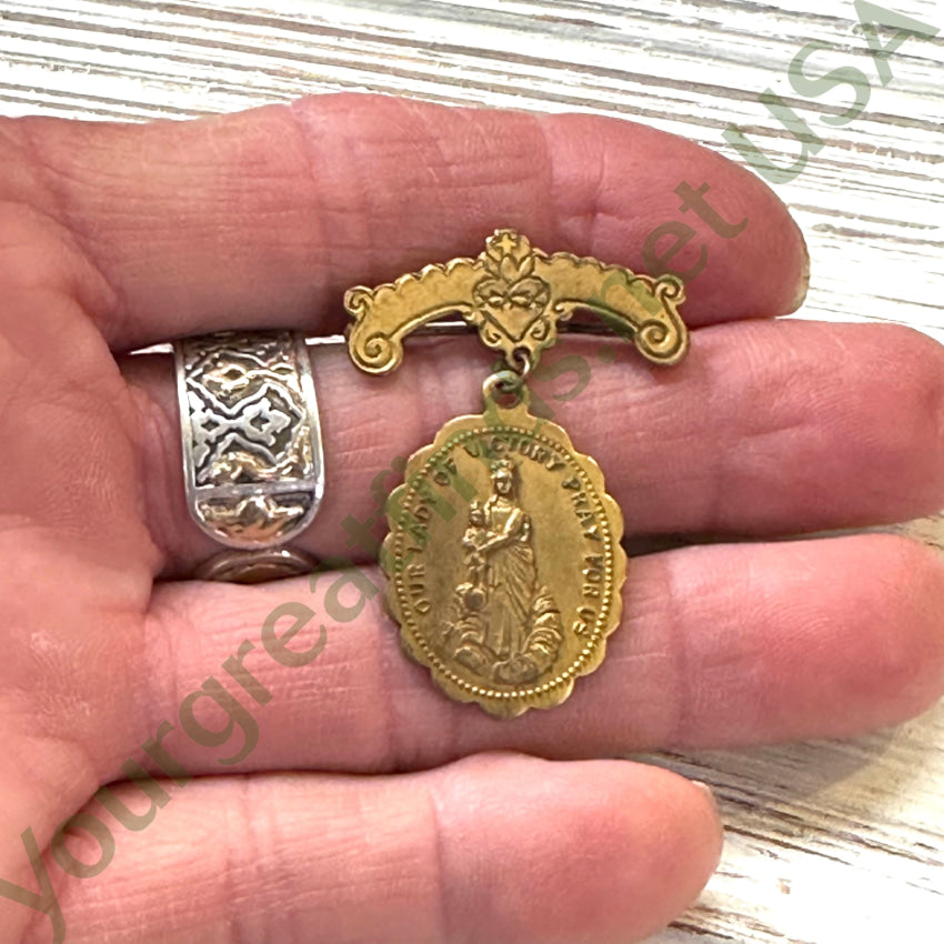 Old Brass Catholic Out Lady Of Victory Pin