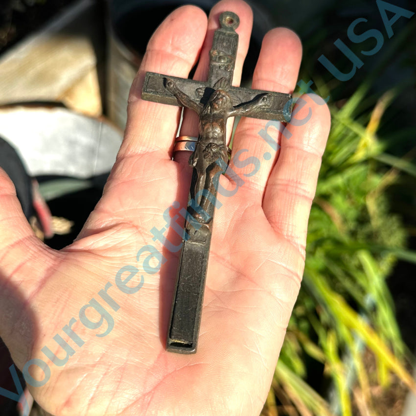 Old Brass & Copper Crucifix Cross For Wall Decor Or Chain Necklace Crucifix