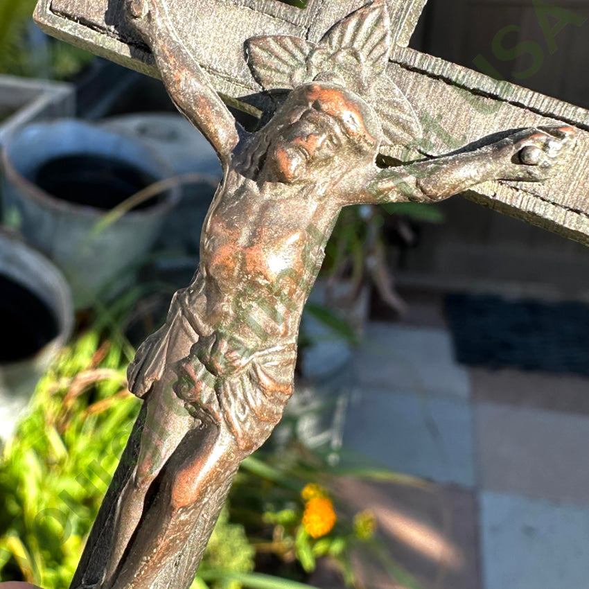 Old Brass & Copper Crucifix Cross For Wall Decor Or Chain Necklace Crucifix