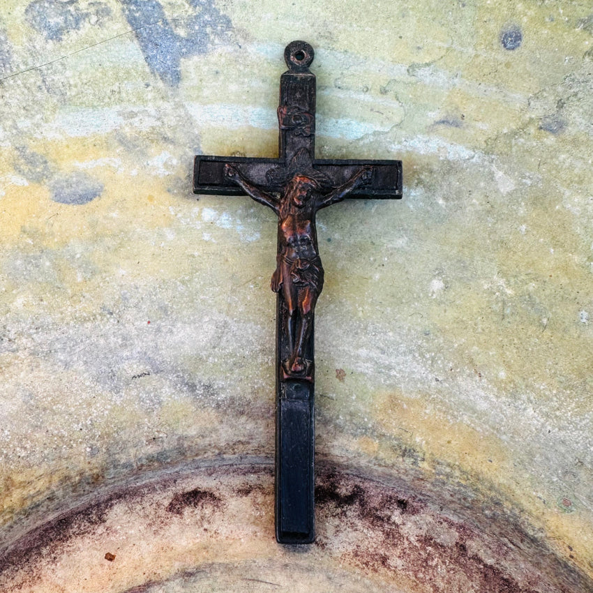 Old Brass & Copper Crucifix Cross For Wall Decor Or Chain Necklace Crucifix