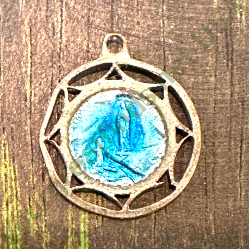 Old Brass & Enamel Our Lady Lourdes Pendant