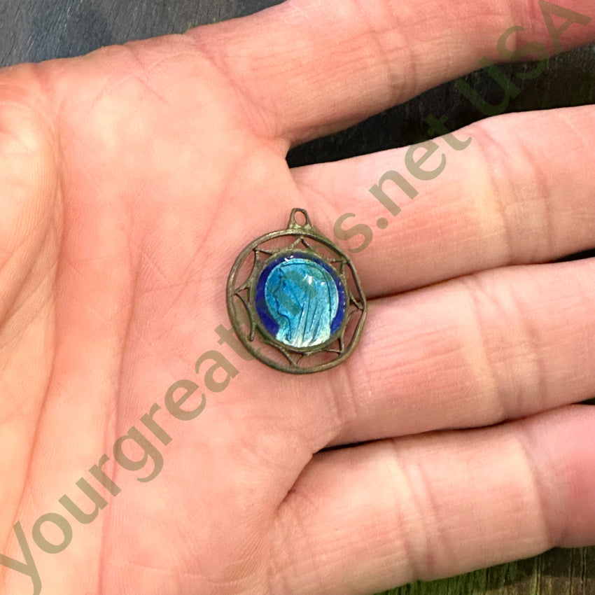 Old Brass & Enamel Our Lady Lourdes Pendant