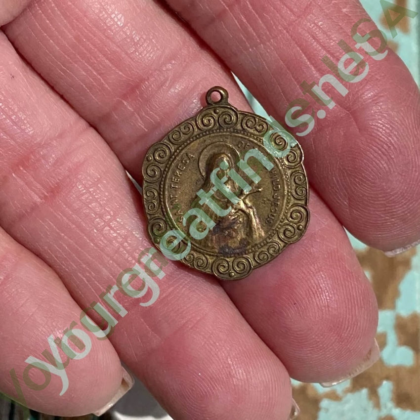 Old Brass St. Teresa Devotional Metal Pendant Yourgreatfinds