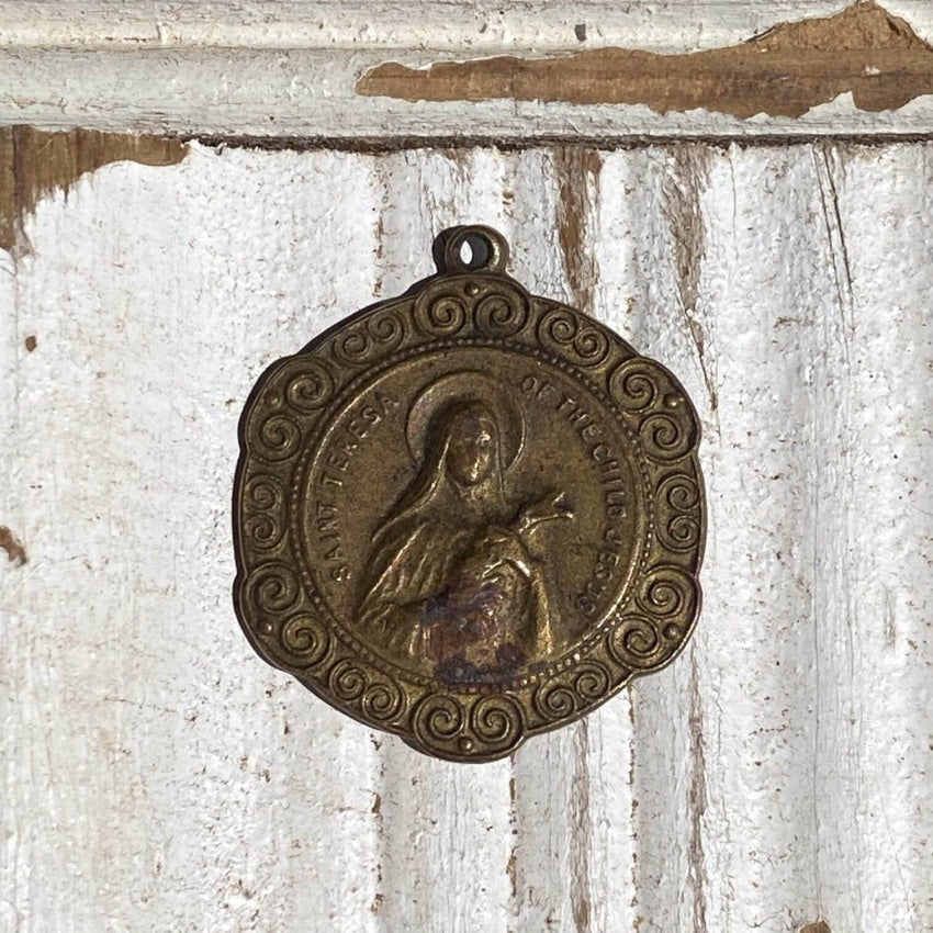 Old Brass St. Teresa Devotional Metal Pendant Yourgreatfinds