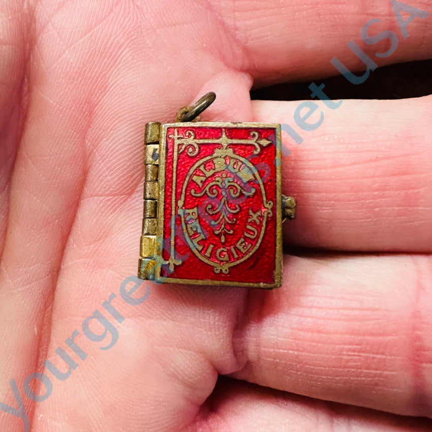 Old French Reliquary Album Pendant 2 Pages 5 Images Red Enamel Pendant