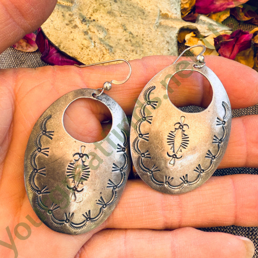 Old Hand Formed & Stamped Navajo Hoop Earrings earrings
