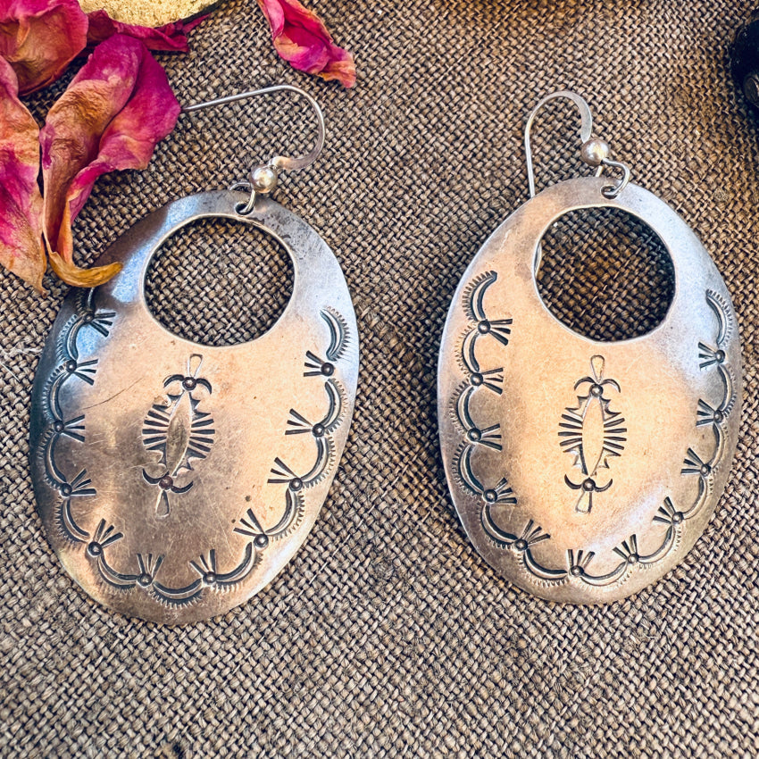 Old Hand Formed & Stamped Navajo Hoop Earrings earrings