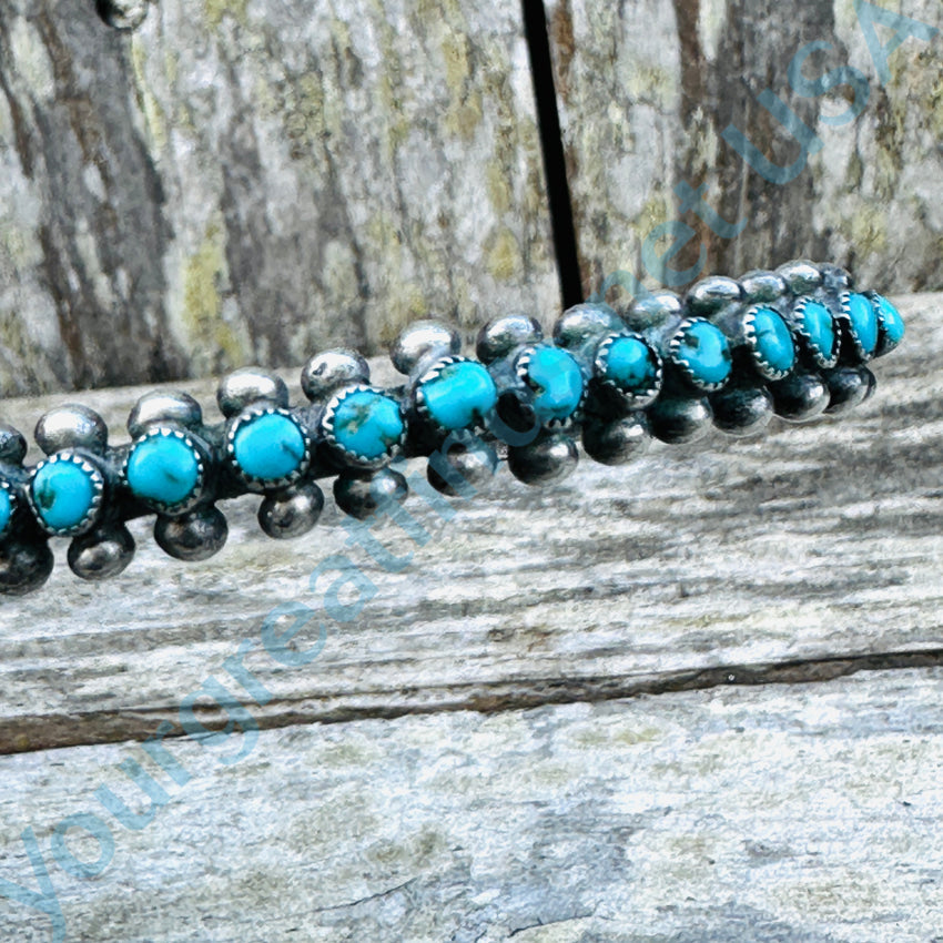 Old Hand Hewn Zuni Sterling Silver Turquoise Row Bracelet