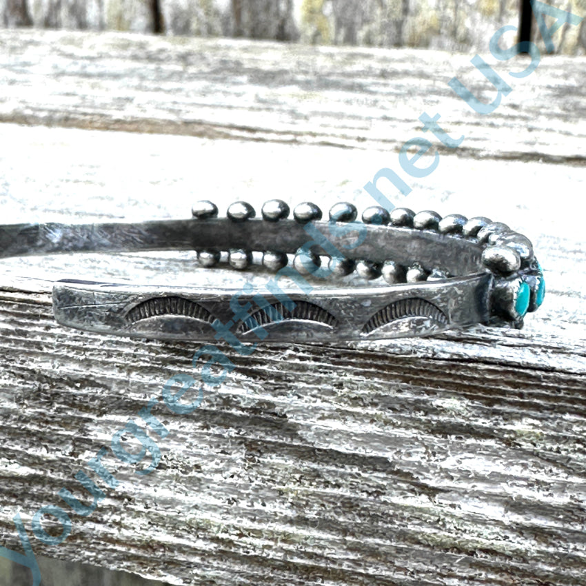 Old Hand Hewn Zuni Sterling Silver Turquoise Row Bracelet