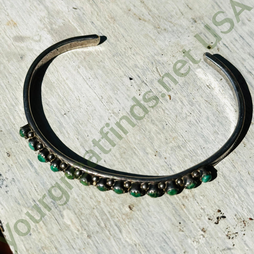 Old Hand Hewn Zuni Sterling Silver Turquoise Row Bracelet