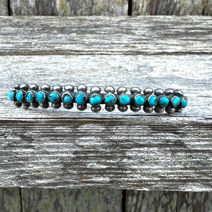 Old Hand Hewn Zuni Sterling Silver Turquoise Row Bracelet